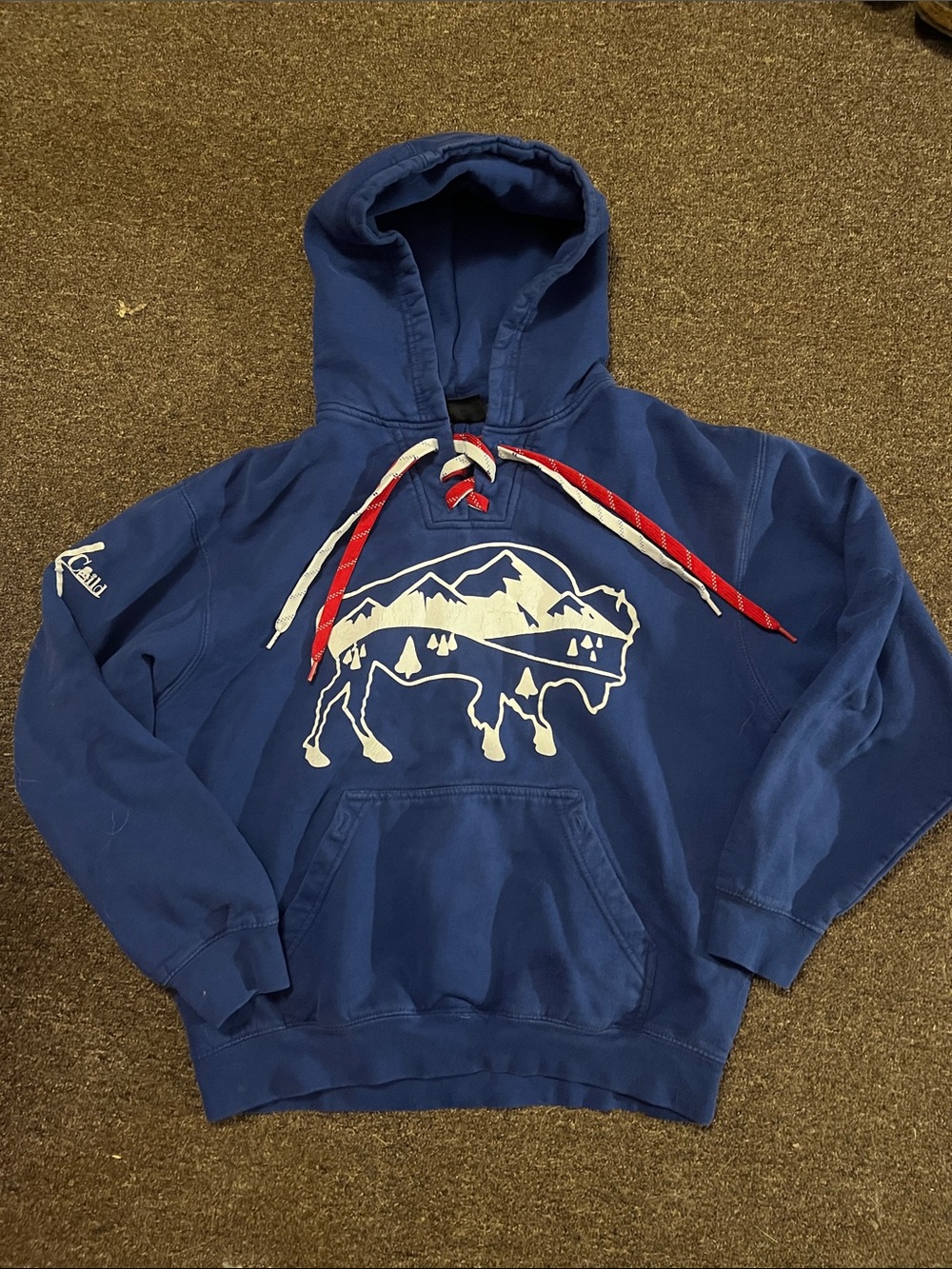 Men’s Blue Graphic Buffalo Hoodie with Contrast Drawcords